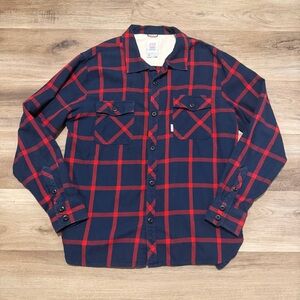 Topo Designs Field Shirt Mens XL Blue Plaid Long Sleeve Flannel Camp Loop Collar